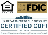 FDIC, Equal Opportunity Lender, Certified CDFI Logos